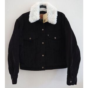 Levi's A34890000 Women's Sz S Black Corduroy Baby Cropped Trucker Jacket
